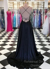 Black And Royal Blue Semi Formal Prom Dress,  Evening Gown, Graduation School Party Dress, Winter Formal Dress